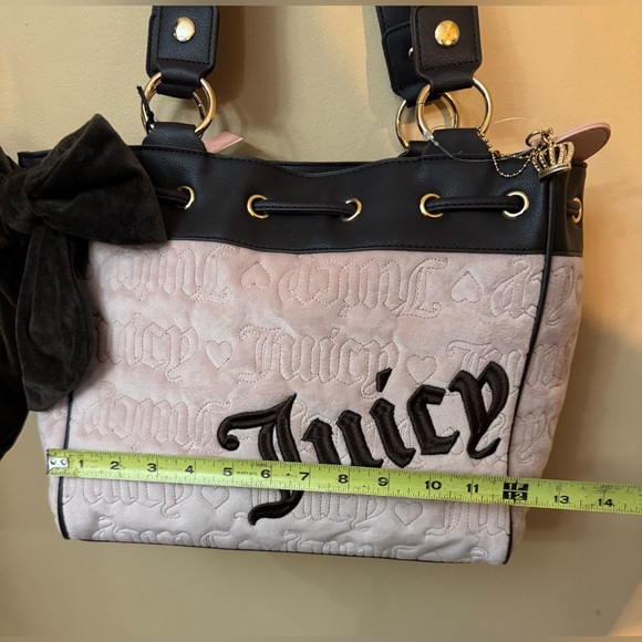 Juicy Couture Blush and Brown Velvet Bow Shoulder Tote - Picture 7 of 12